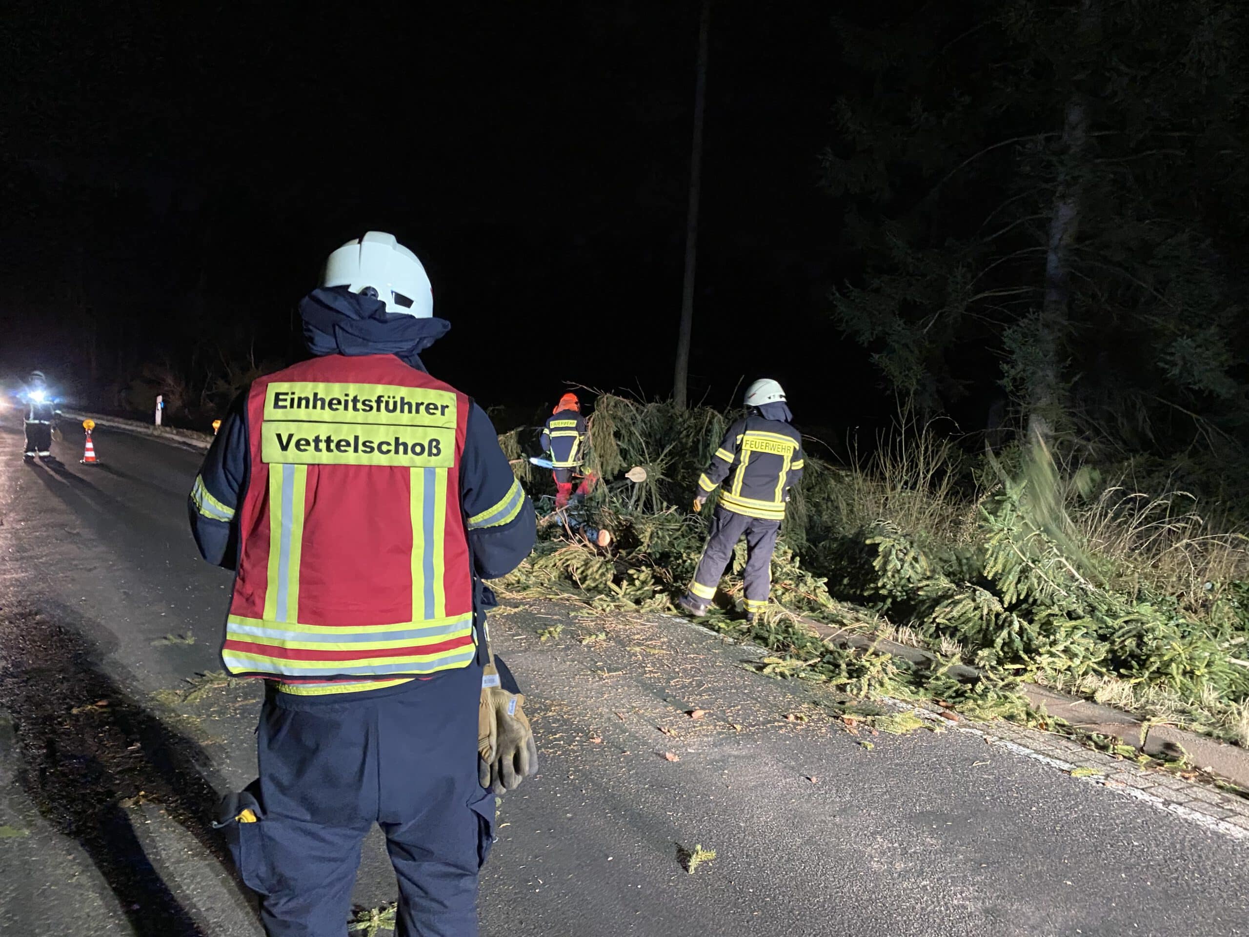 Umgestürzter Baum 3 umgestürzter Baum, Unwetter 17.02.2022, Vettelschoß, Feuerwehr